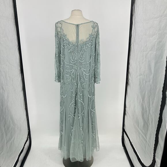 Pisarro Nights Women's Beaded Illusion Neck Gown Size 20 Formal Dress Mint Green - Picture 8 of 16
